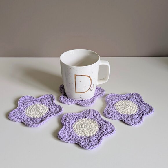 Crochet Flower Coaster Set of 4 - Picture 8 of 9